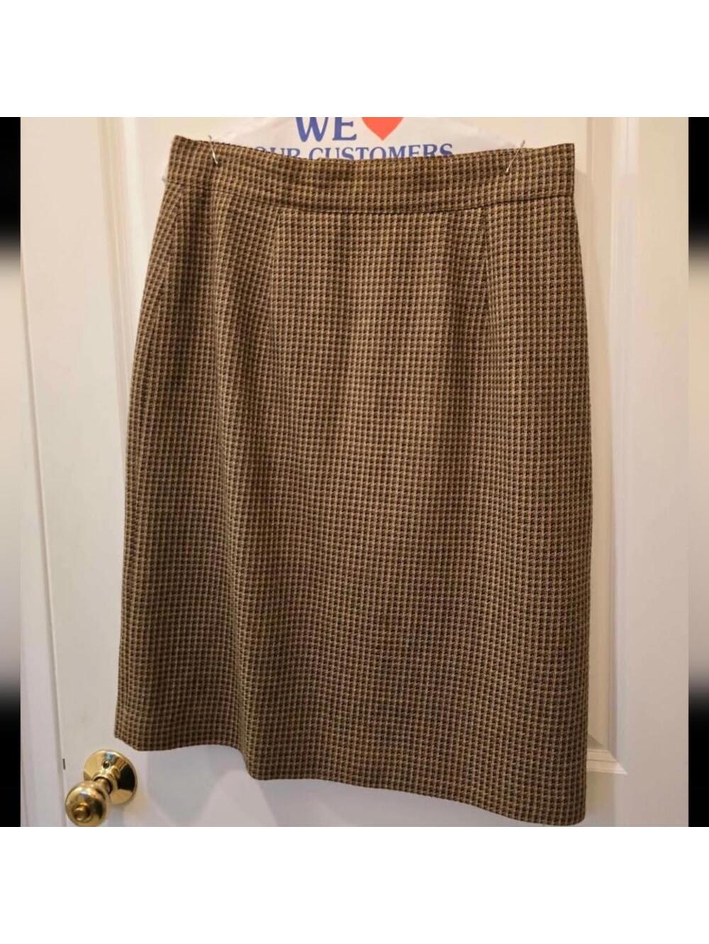 Vintage Wool Jones Wear Brown Houndstooth Pencil Skirt
